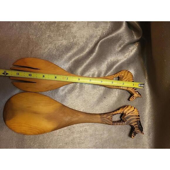 Wooden African Zebra  Spoon And Fork Salad Set - Picture 10 of 10